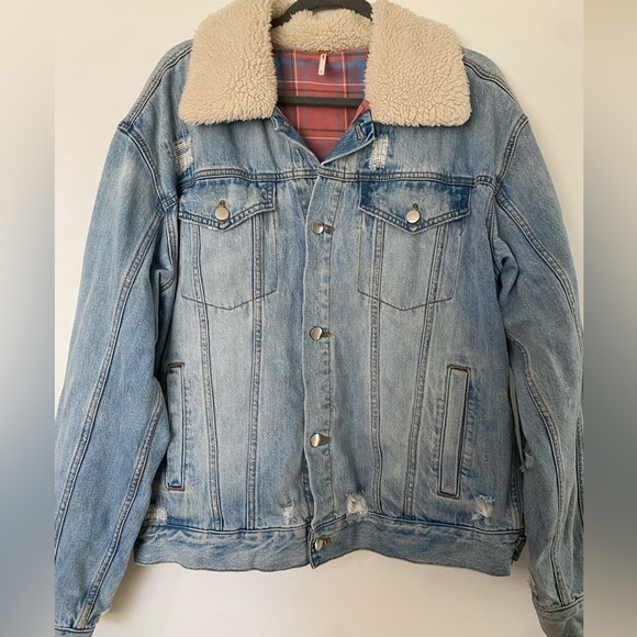 Free People Flannel lined trucker Jean jacket - Picture 8 of 8